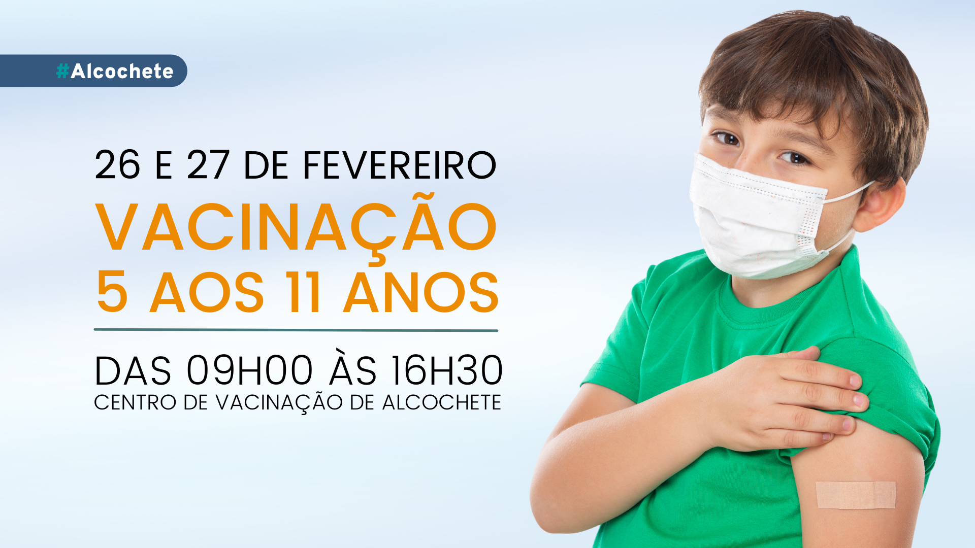 Vacinação de crianças em Alcochete nos dias 26 e 27 de fevereiro